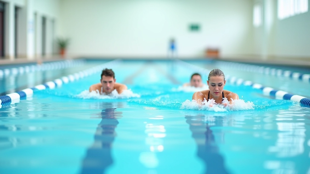 Adults swimming laps in an indoor pool