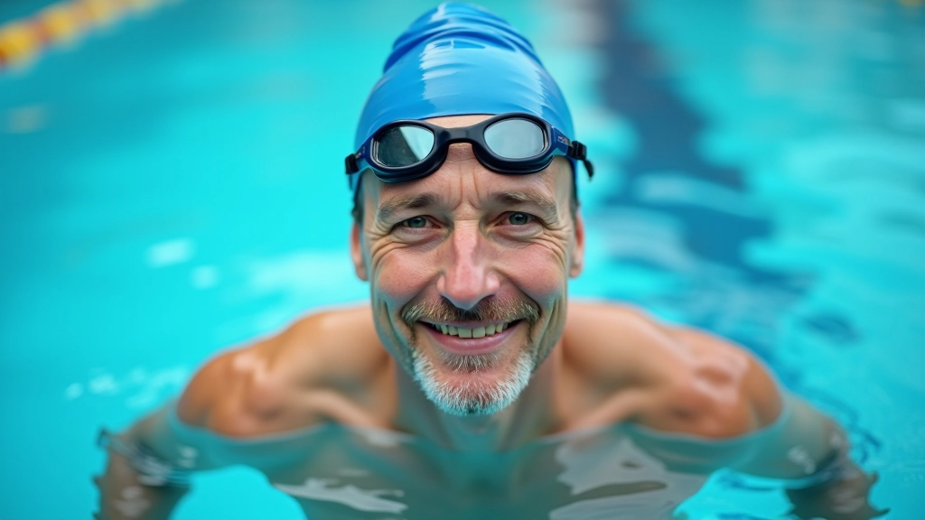Master swimmer wearing goggles and cap, ready for training session