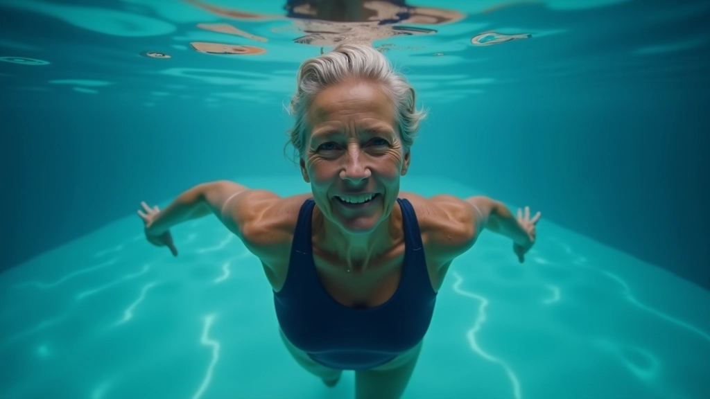 Underwater view of person performing water aerobics exercises with proper form