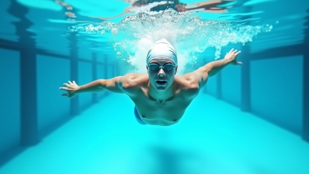 Underwater side profile of swimmer demonstrating proper body position and arm extension during freestyle stroke